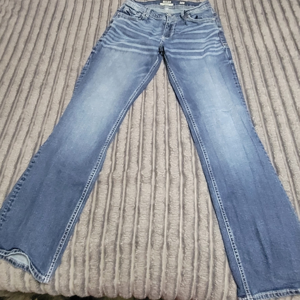 Buckle Blue Bootcut Jeans with Vintage Fading